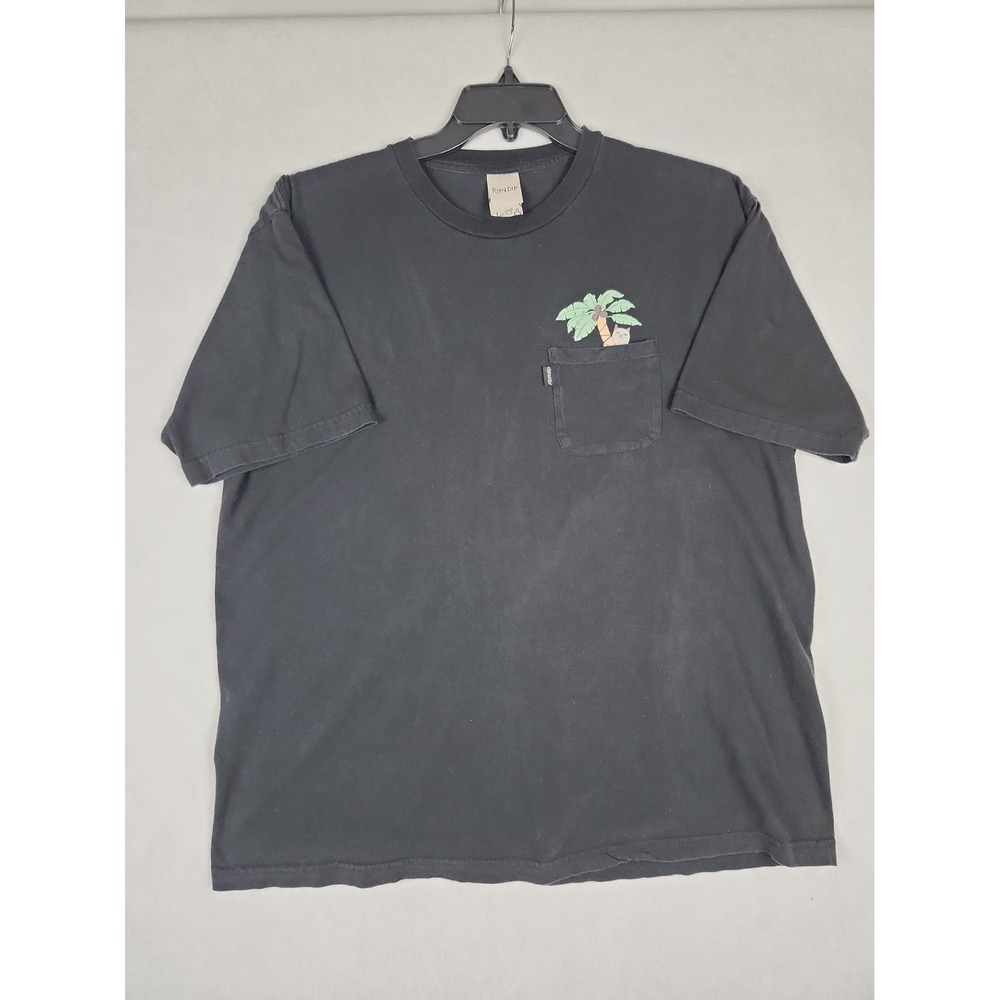 RIPNDIP T-Shirt Mens XL Black Pocket Cat Palm Tree Short Sleeve Crew Neck Cotton